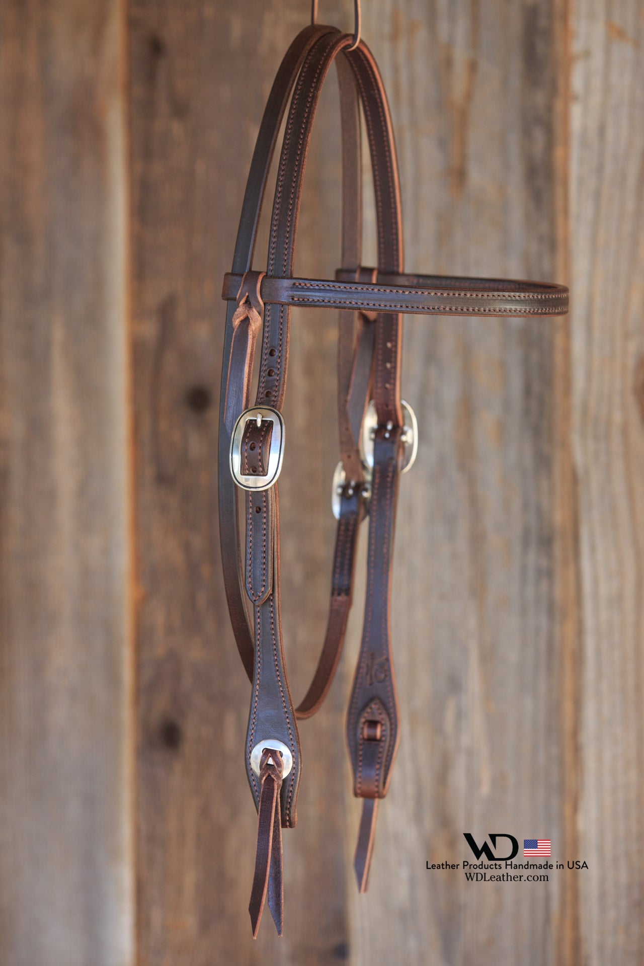 Dark Chocolate Browband Headstall 5/8" with JW Watt Buckles and Slotted Conchos