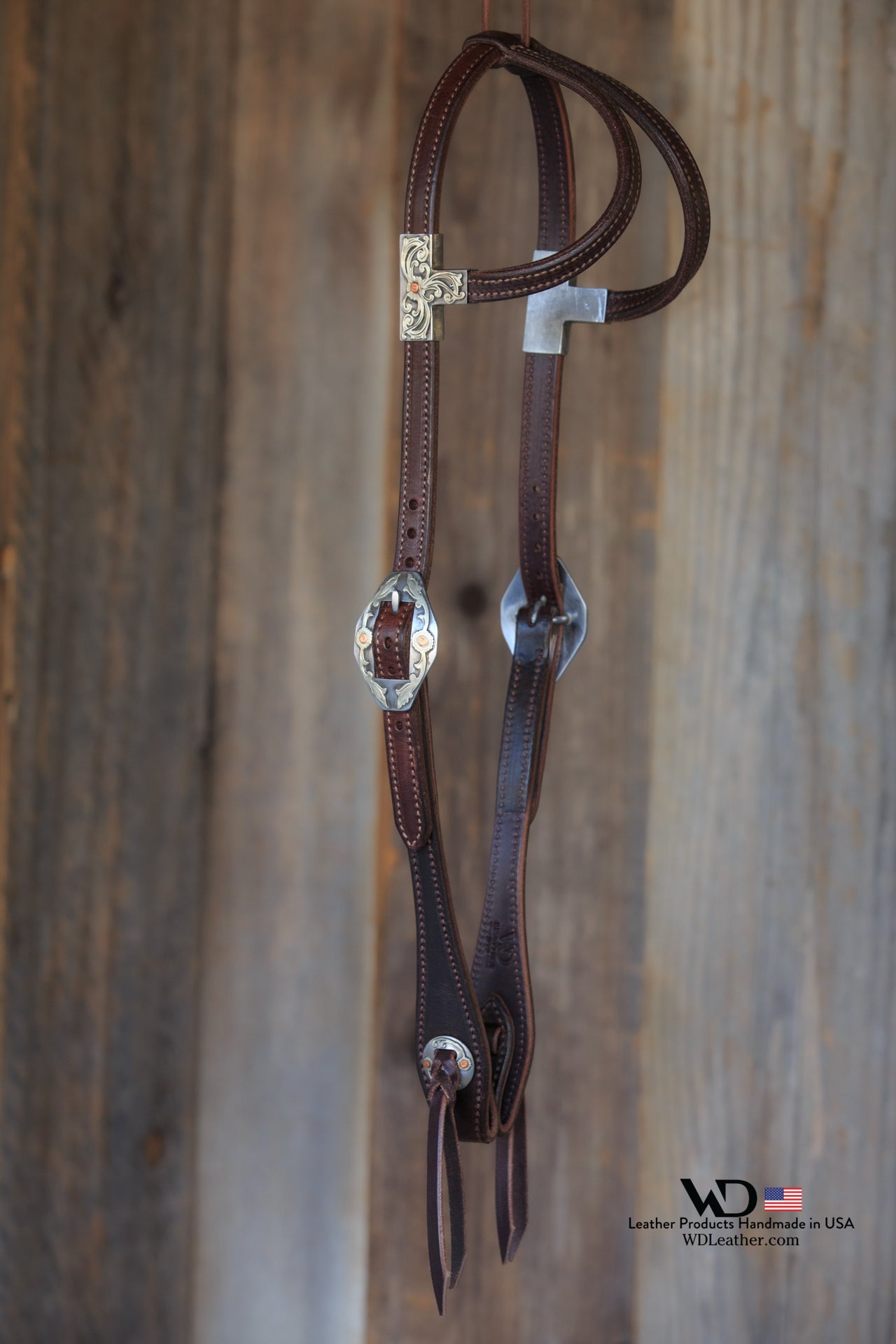 Dark Chocolate Double Ear with Custom Ear Slides, Buckles, and Conchos or Slotted Conchos