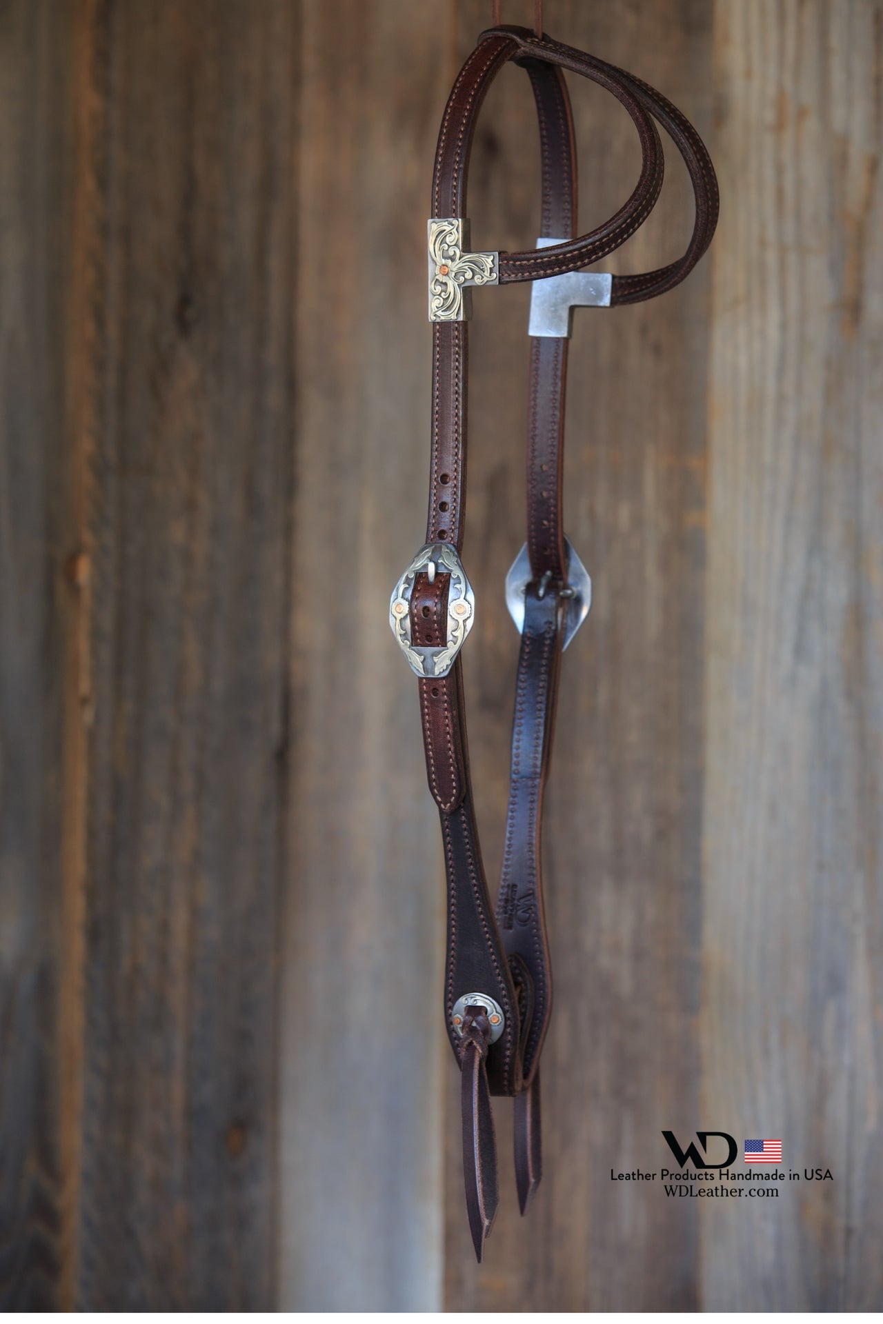 Dark Chocolate Double Ear with Custom Ear Slides, Buckles, and Conchos or Slotted Conchos
