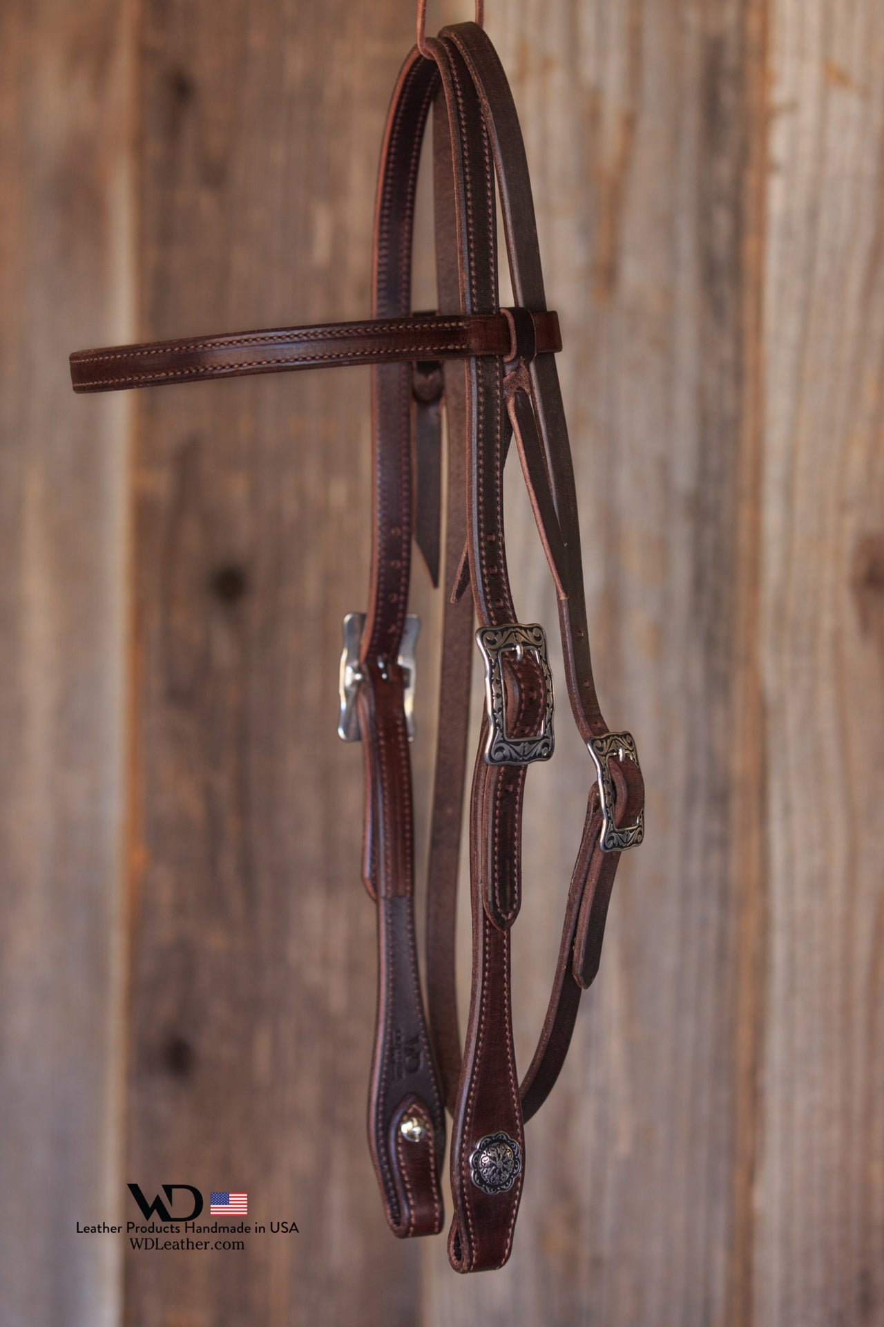Dark Chocolate Harness Headstall with JW Watt Buckles and Conchos