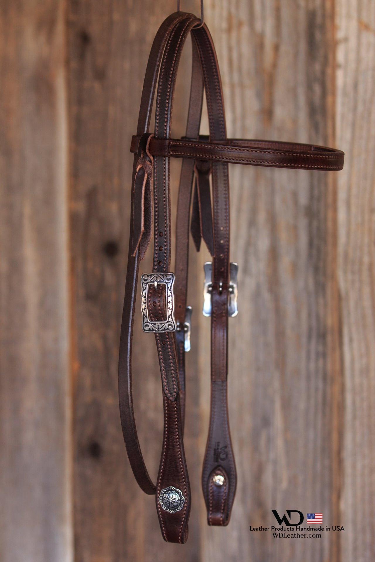 Dark Chocolate Harness Headstall with JW Watt Buckles and Conchos