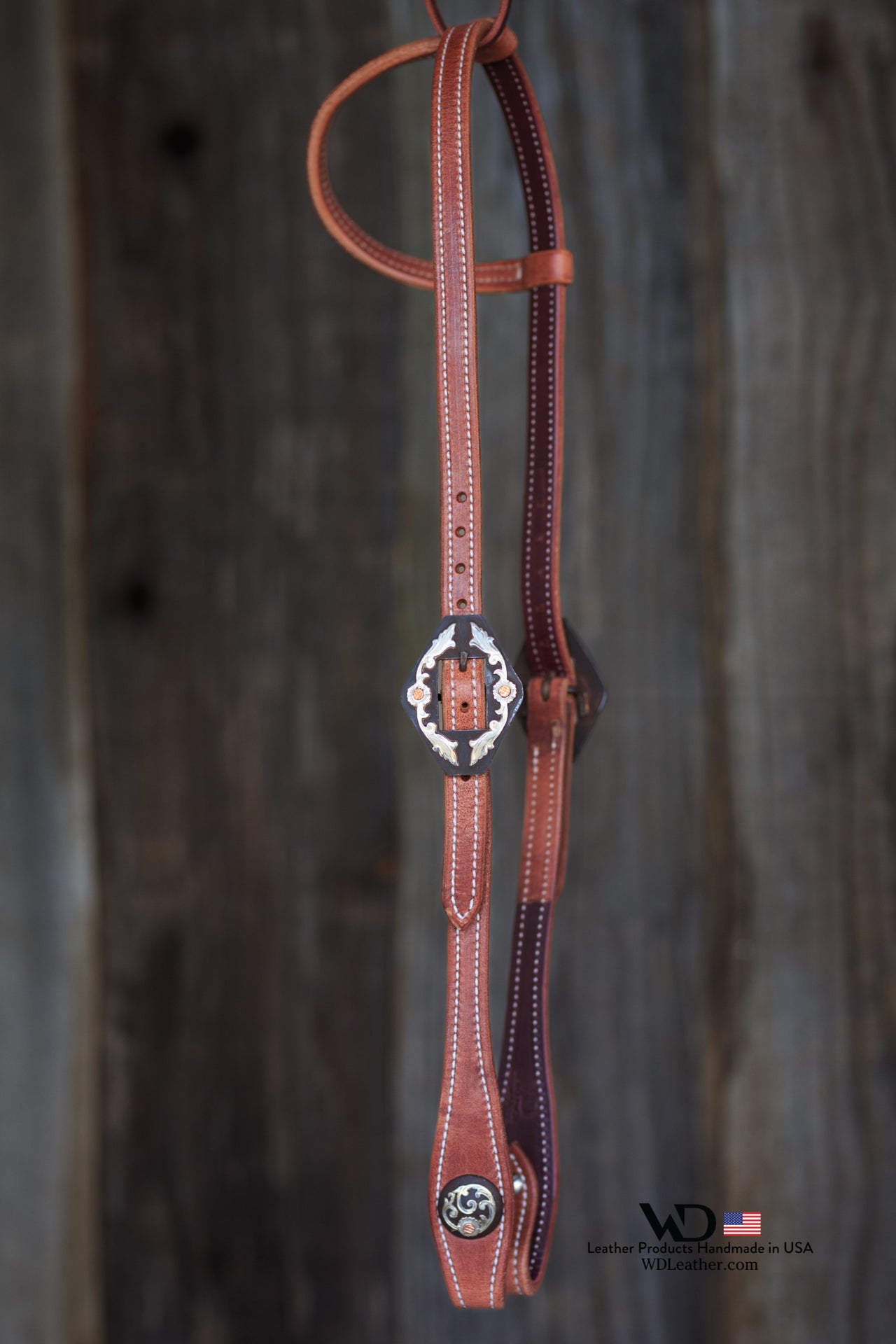 Premium One Ear Headstall with our custom Nashville Buckle & Concho Set - Harness Leather