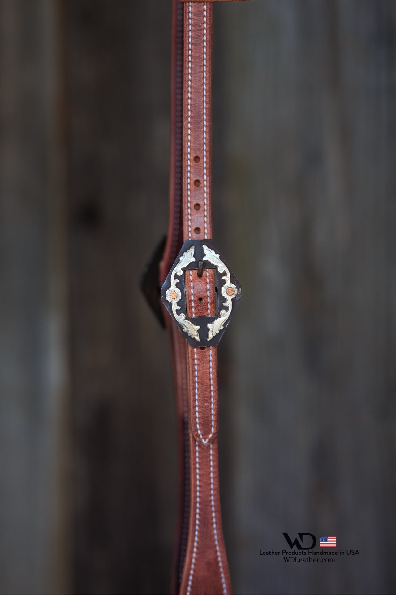 Premium One Ear Headstall with our custom Nashville Buckle & Concho Set - Harness Leather