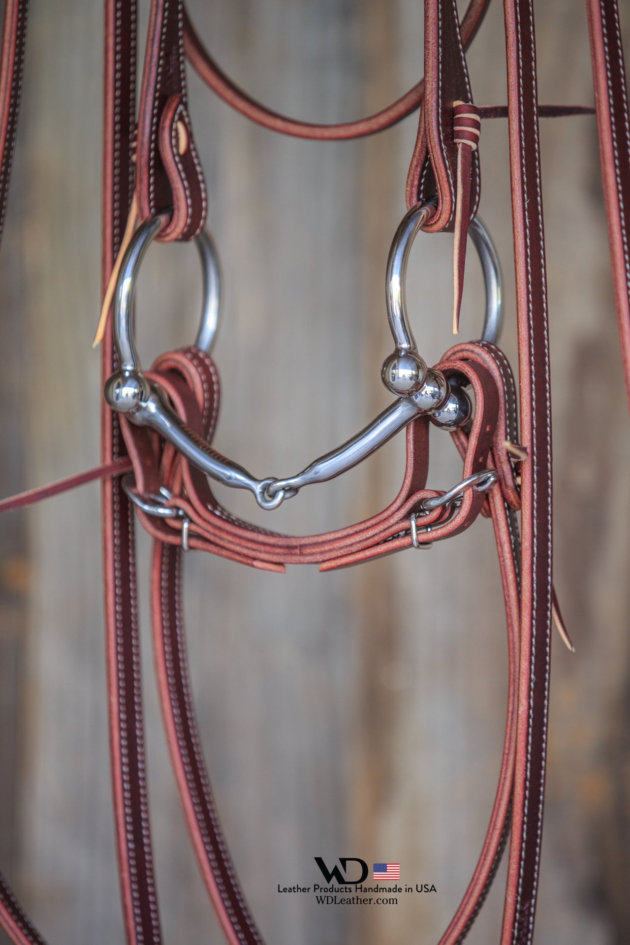 Bridle Set: Latigo Browband Headstall 5/8", Latigo Double & Stitched Reins, Latigo Curb, D-Ring Smooth Snaffle Bit