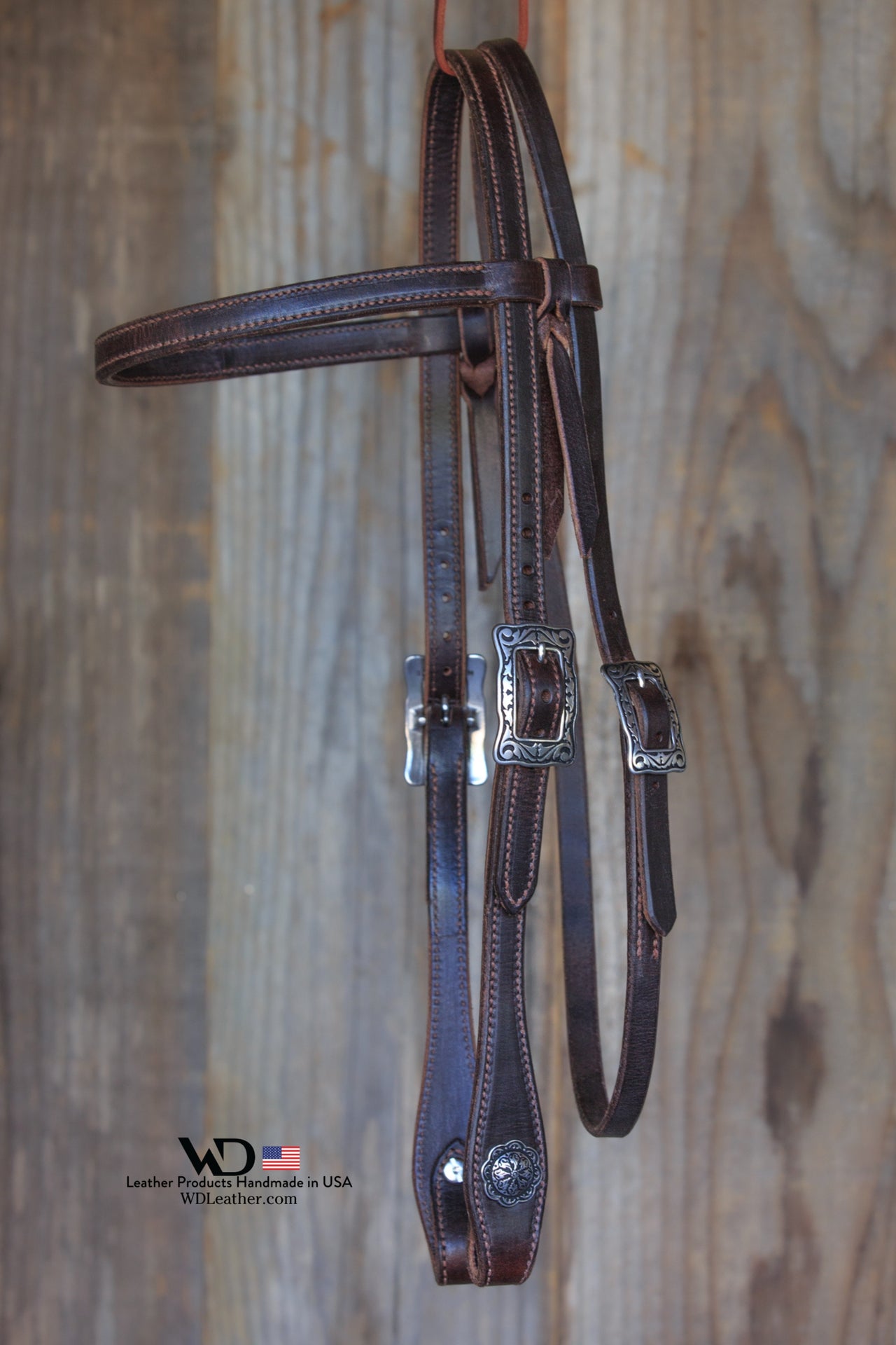 Dark Chocolate Harness Headstall with JW Watt Buckles and Conchos