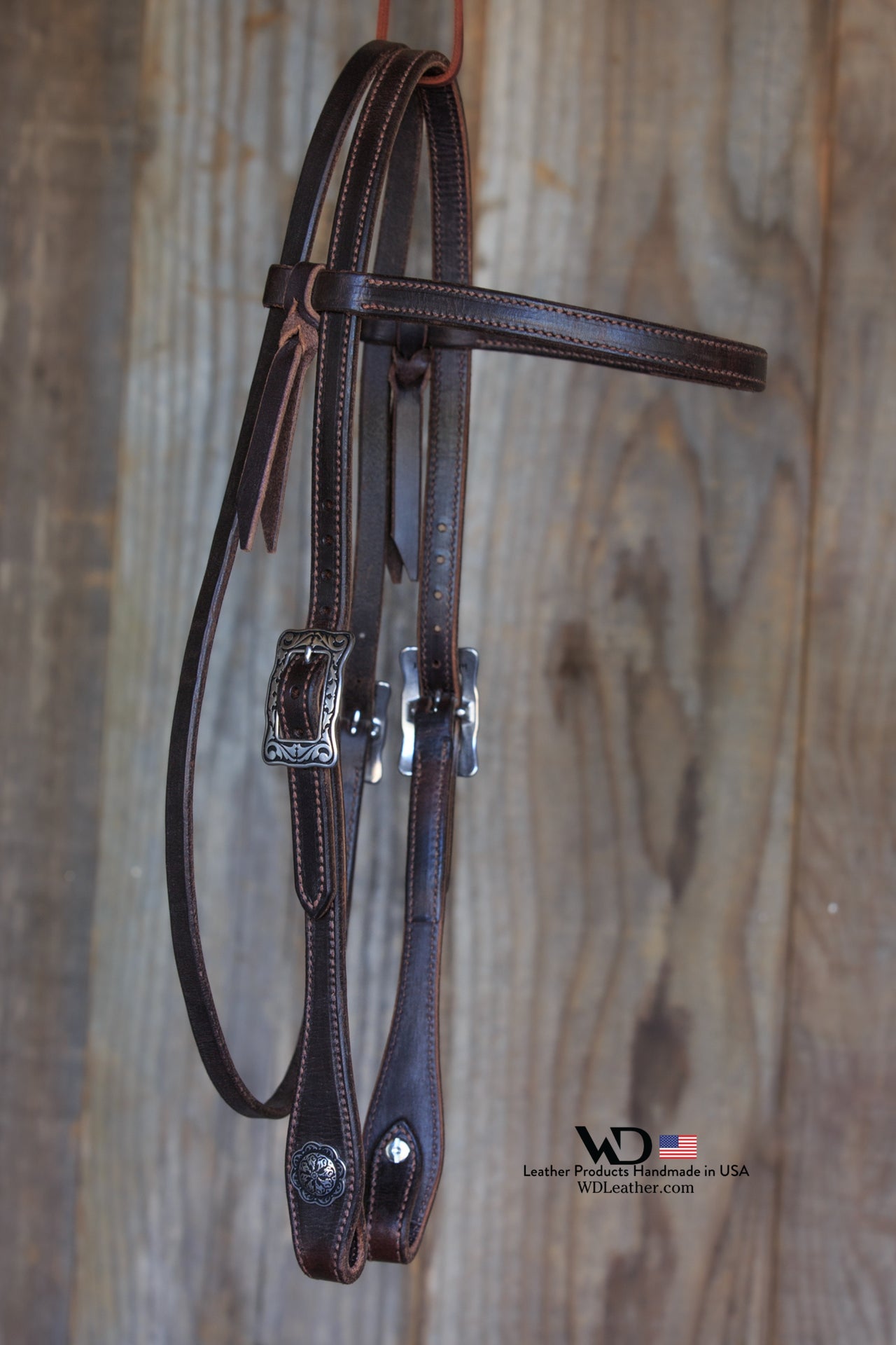 Dark Chocolate Harness Headstall with JW Watt Buckles and Conchos