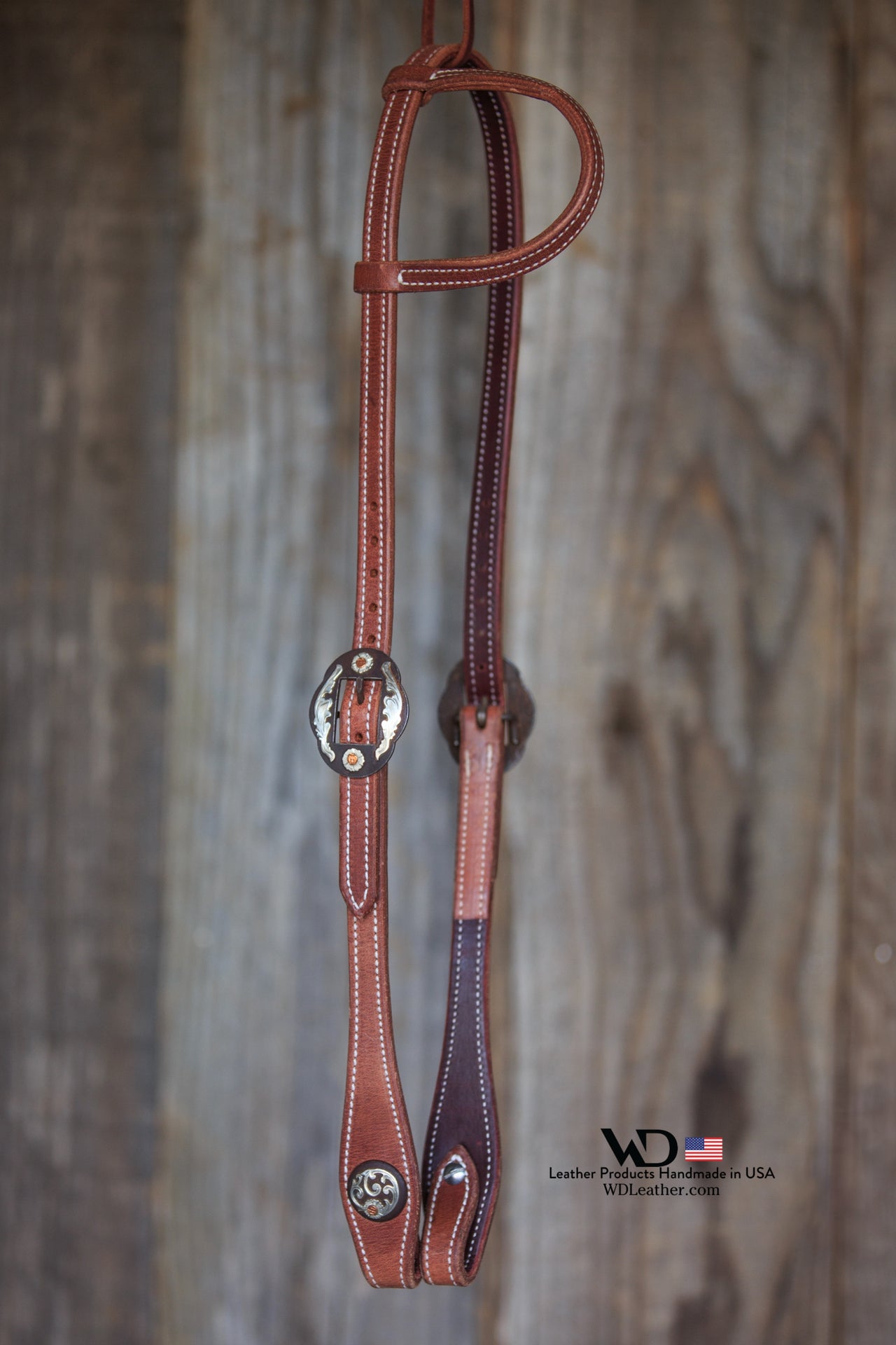 Premium One Ear Headstall with our custom Memphis Buckle & Concho Set - Harness Leather