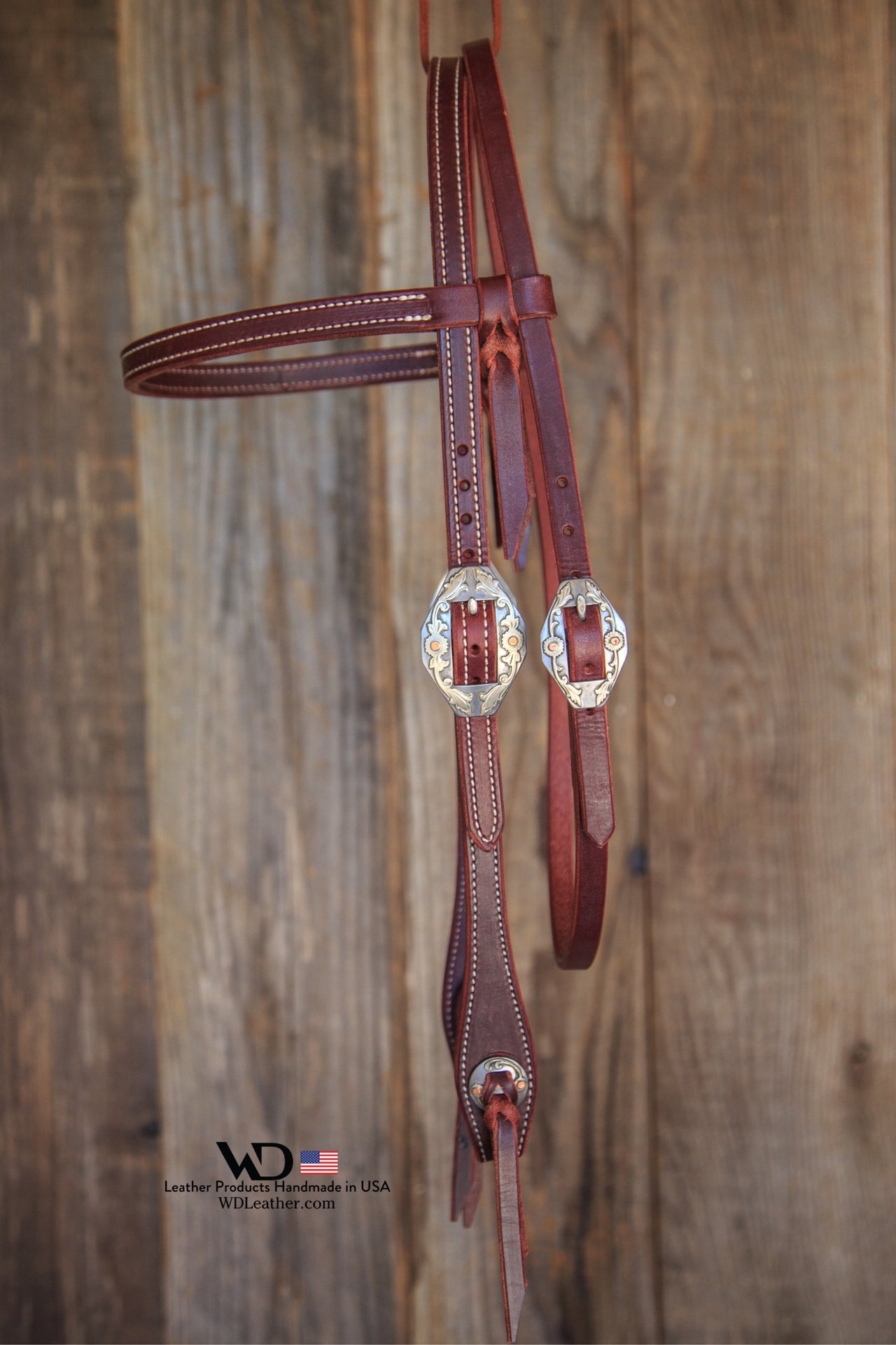 Latigo Browband Headstall with our custom Silverton Buckles & Slotted Conchos