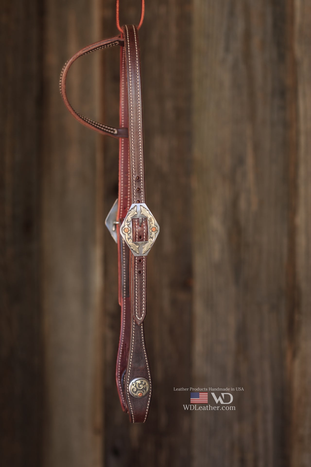 Premium One Ear Headstall with our custom Silverton Buckle & Concho Set - Dark Chocolate Leather