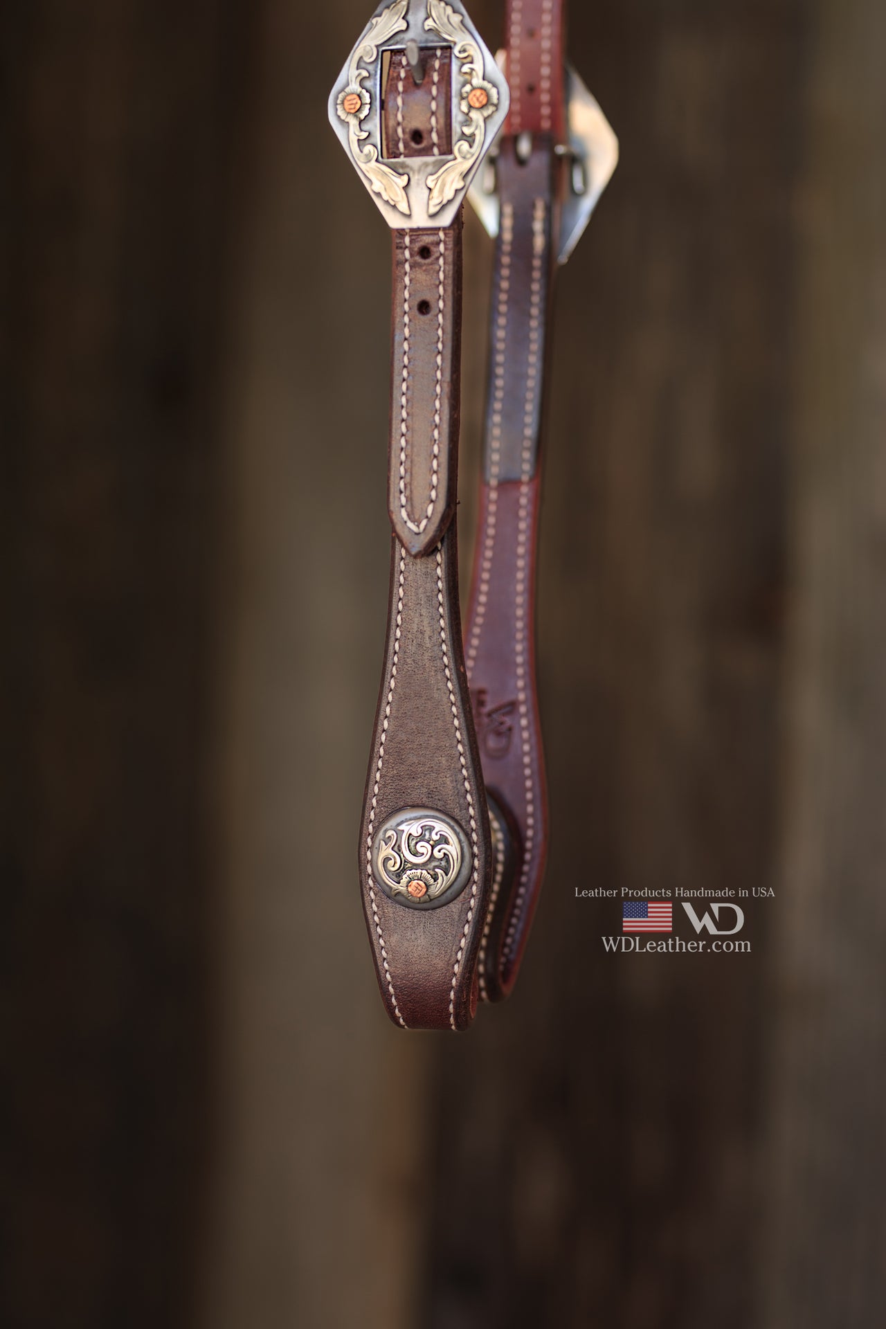 Premium One Ear Headstall with our custom Silverton Buckle & Concho Set - Dark Chocolate Leather