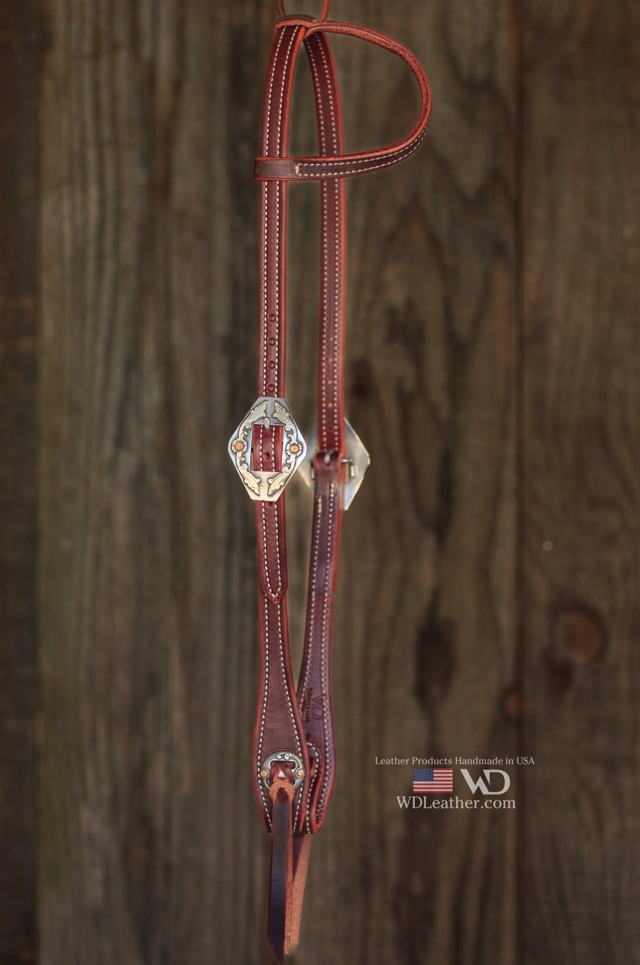 Premium One Ear Headstall with our custom Silverton Buckle & Slotted Concho Set - Latigo Leather