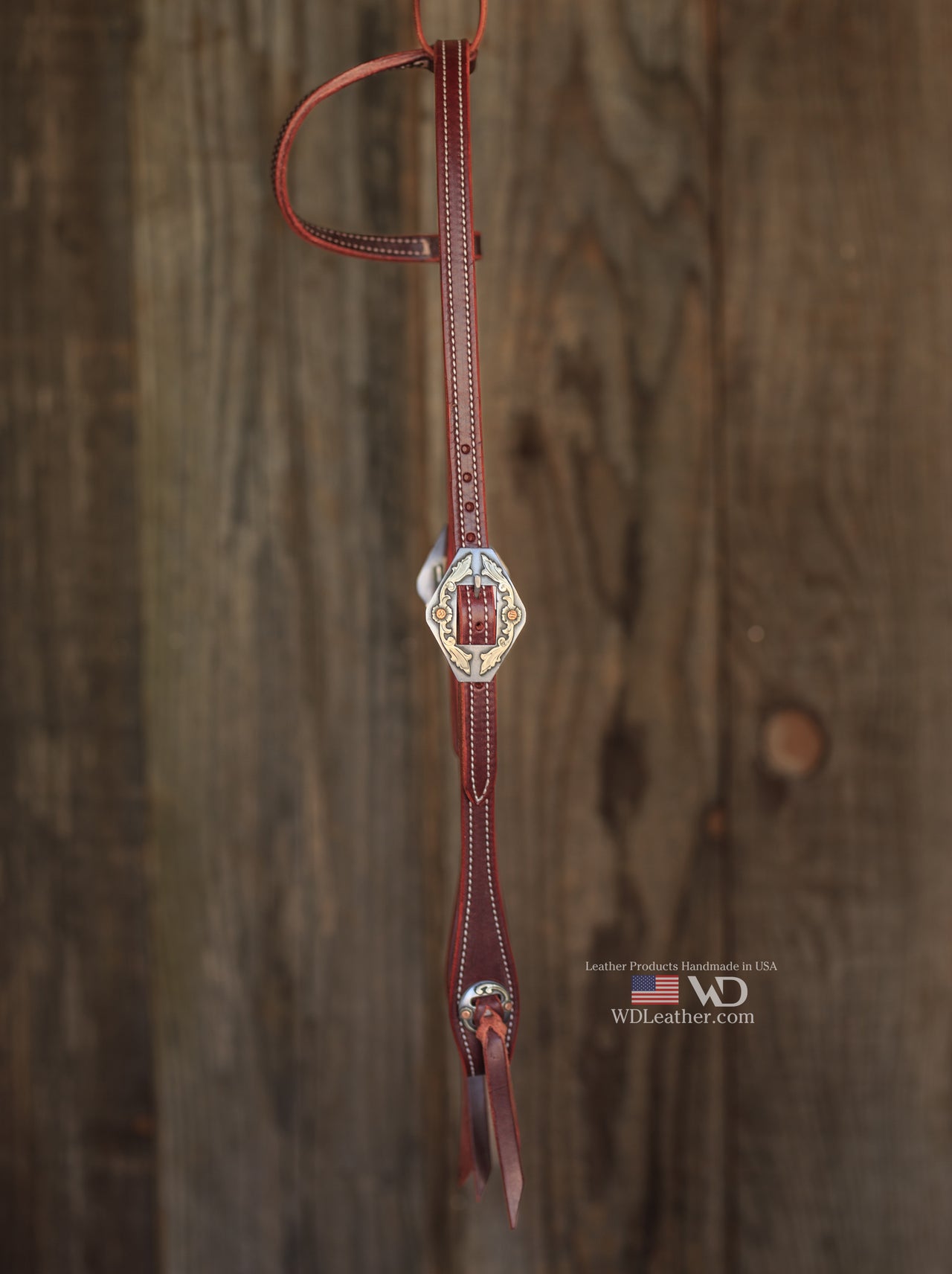 Premium One Ear Headstall with our custom Silverton Buckle & Slotted Concho Set - Latigo Leather